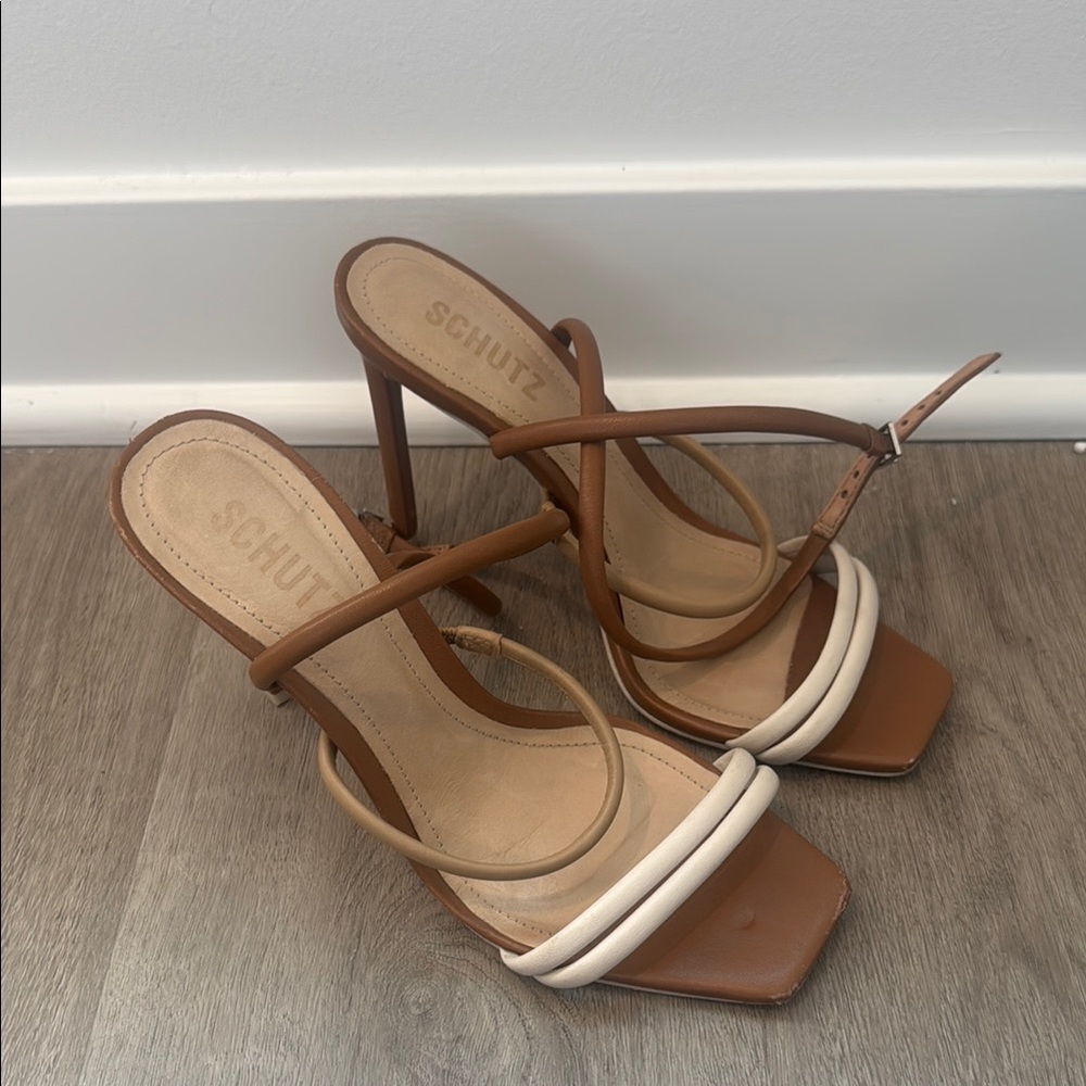 SCHUTZ Brown and Cream Stiletto Heels